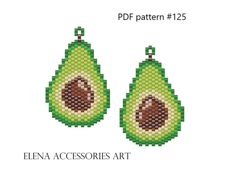 Beaded Avocado Brick Stitch earring PDF pattern for miyuki 11/0 seed beads #125 - 其他數位商品 - 其他材質 