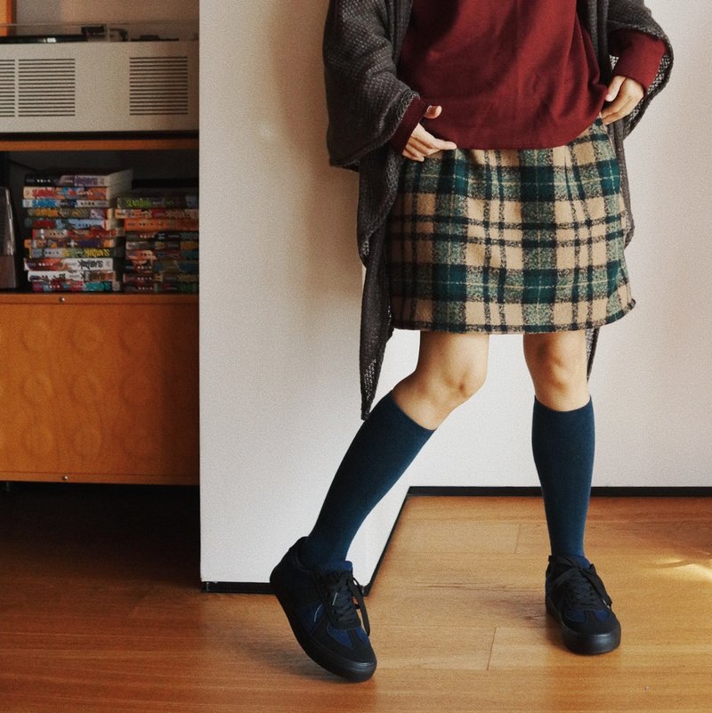 棕綠格軟糯羊毛面料 秋冬季雙兜 內襯款短裙 - 裙子/長裙 - 羊毛 綠色