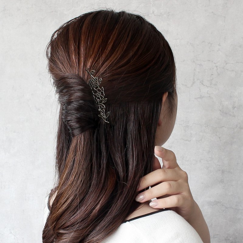 KANZASHI Comb 【Tiara comb / Botanical】 - 髮夾/髮圈 - 其他金屬 銀色