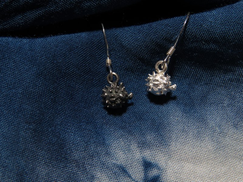 【925銀飾 LOU】海洋系列 - 河豚(單售) - 耳環/耳夾/耳骨夾 - 銀 銀色