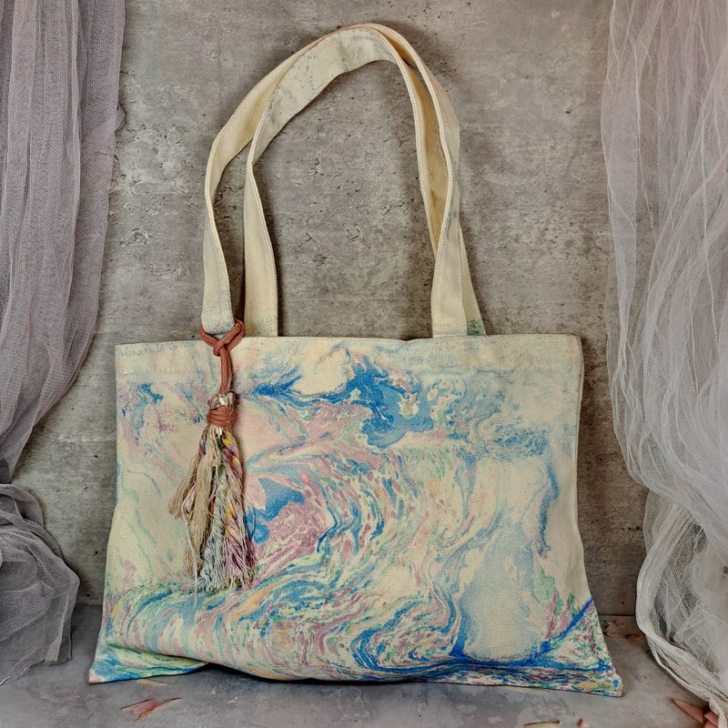 唯一無二 手染め布バッグ ショルダーバッグ ワンショルダー 純綿帆布バッグ 布バッグ PQ-001 - ショルダーバッグ - コットン・麻 ブルー