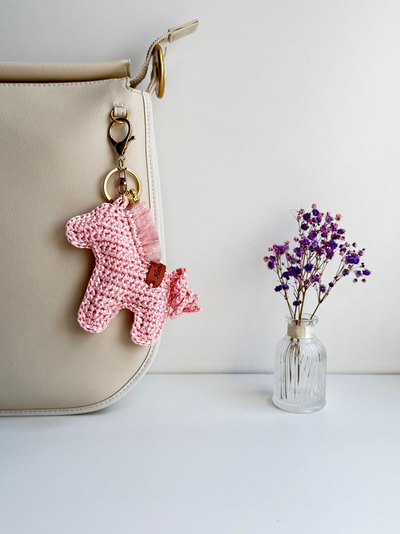 Hand-woven Crowned Curly-Tailed Pony Keychain - Charms - Other Materials Multicolor