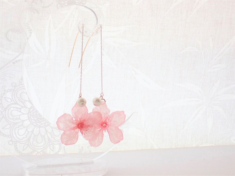 Genuine Sakura ✕ Cotton Pearl American Earrings - ต่างหู - พืช/ดอกไม้ สึชมพู