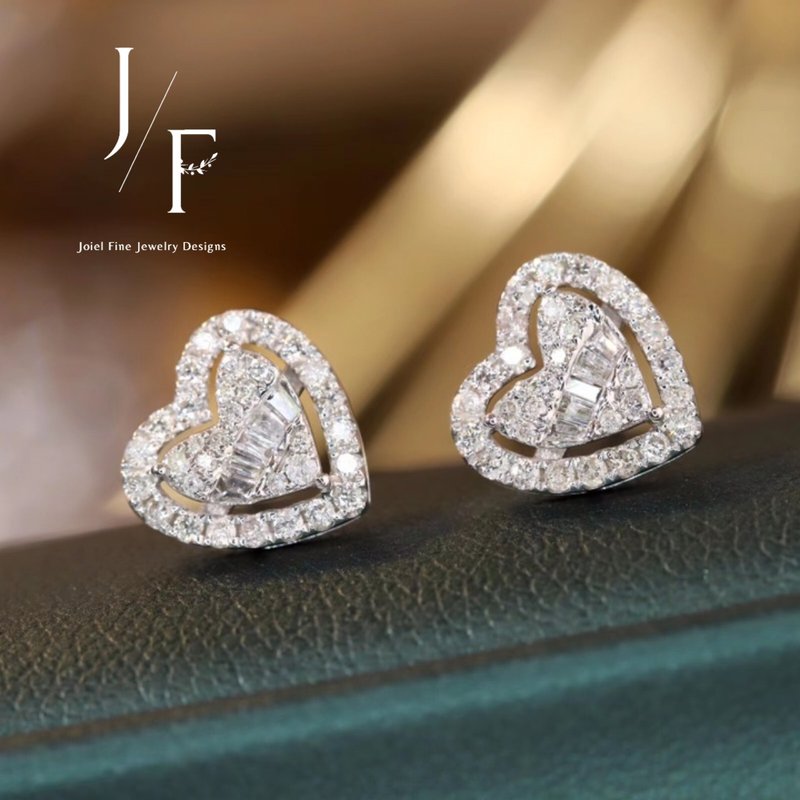 18K Gold Heart Shape Earrings - Earrings & Clip-ons - Diamond 