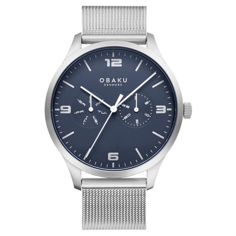 OBAKU 雋永時刻雙眼經典腕錶-星燦銀x藍 (V249GMCLMC) - 男錶/中性錶 - 不鏽鋼 銀色