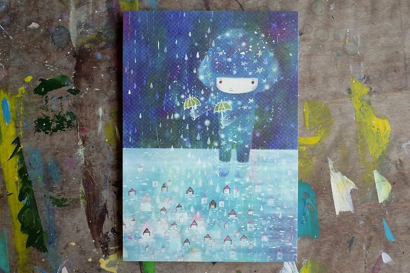 Postcard-holding an umbrella for you - การ์ด/โปสการ์ด - กระดาษ สีน้ำเงิน
