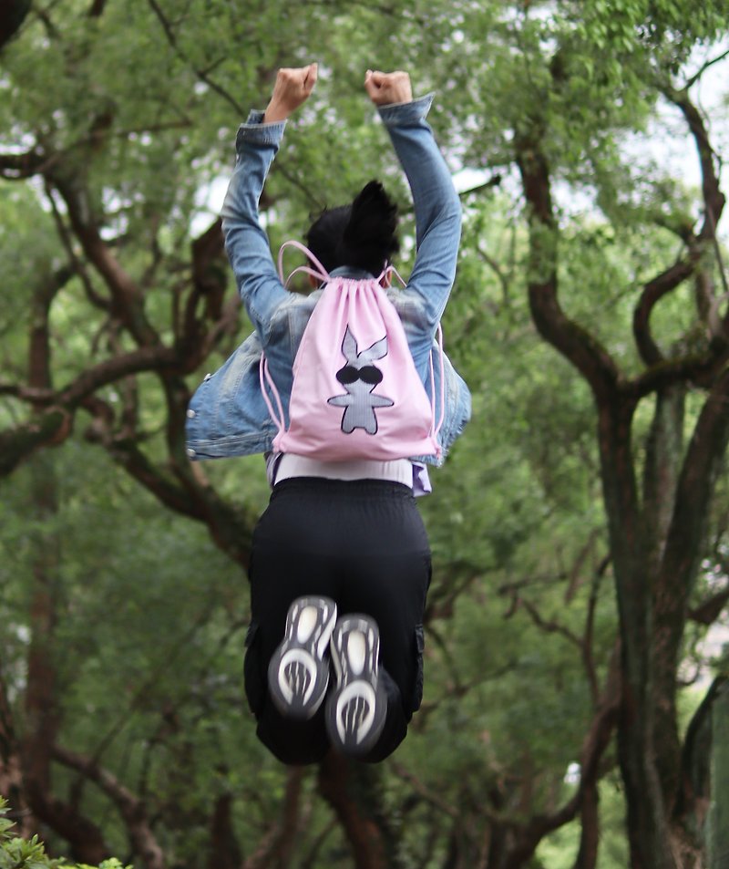 Bunny Couture lightweight drawstring backpack Pink - กระเป๋าหูรูด - ผ้าฝ้าย/ผ้าลินิน สึชมพู