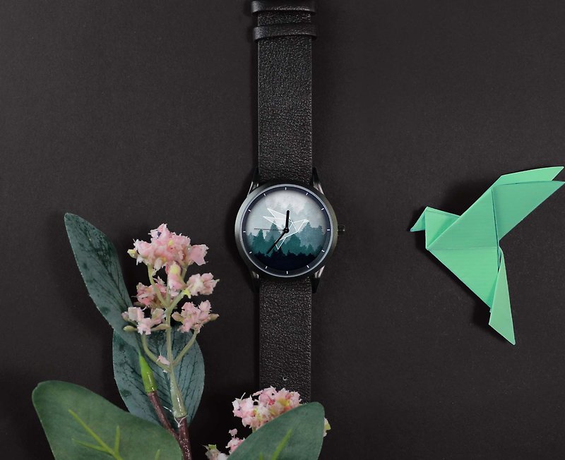 イラスト×時計紙の鳥 - 腕時計 ユニセックス - 金属 グリーン