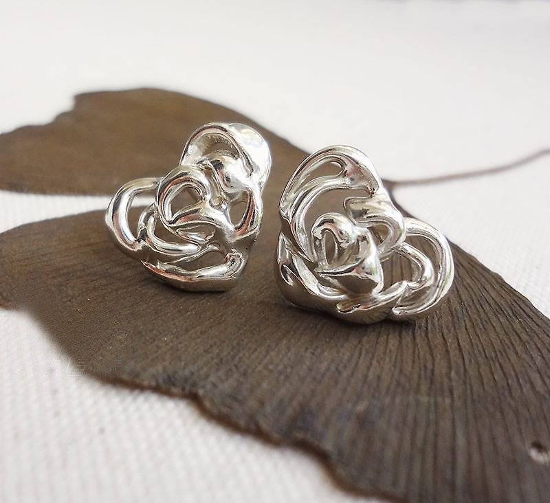 Gentle Rose Love Silver Earrings-Ear Pins - Earrings & Clip-ons - Sterling Silver Silver