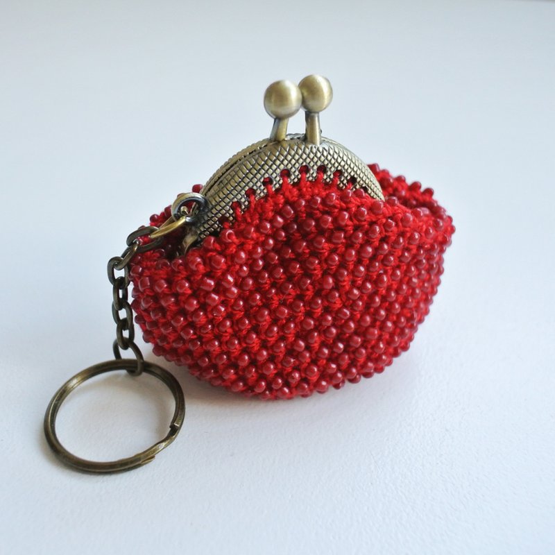 Red coin purse, crochet purse, small wallet, beaded clasp purse,  keychain - Coin Purses - Other Materials Red