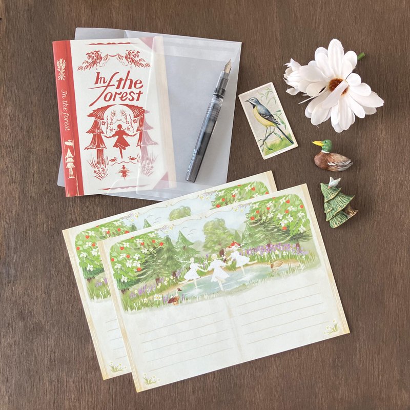 Forest Story Letter Set: Daytime Forest, Red Cover - Envelopes & Letter Paper - Paper Red