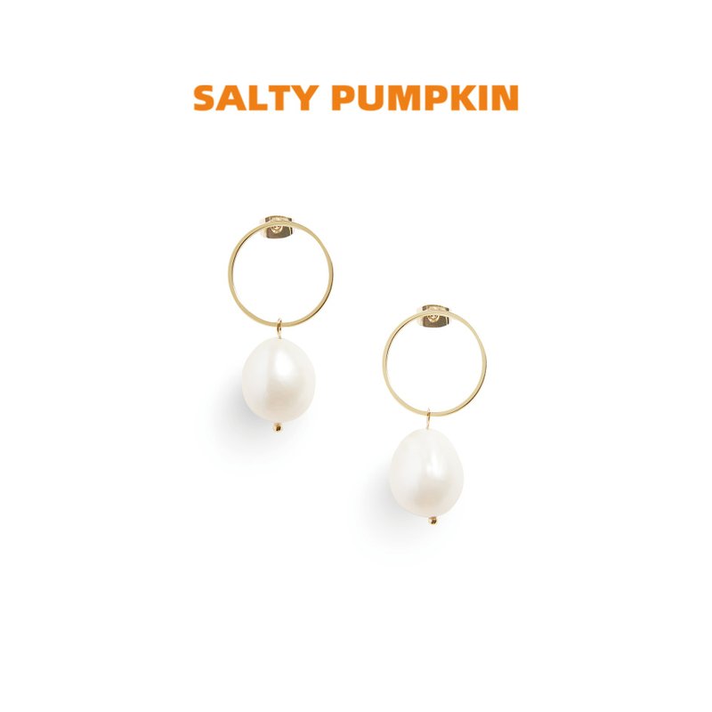 SALTY PUMPKIN巴洛克風珍珠圓圈耳釘 - 耳環/耳夾/耳骨夾 - 珍珠 白色