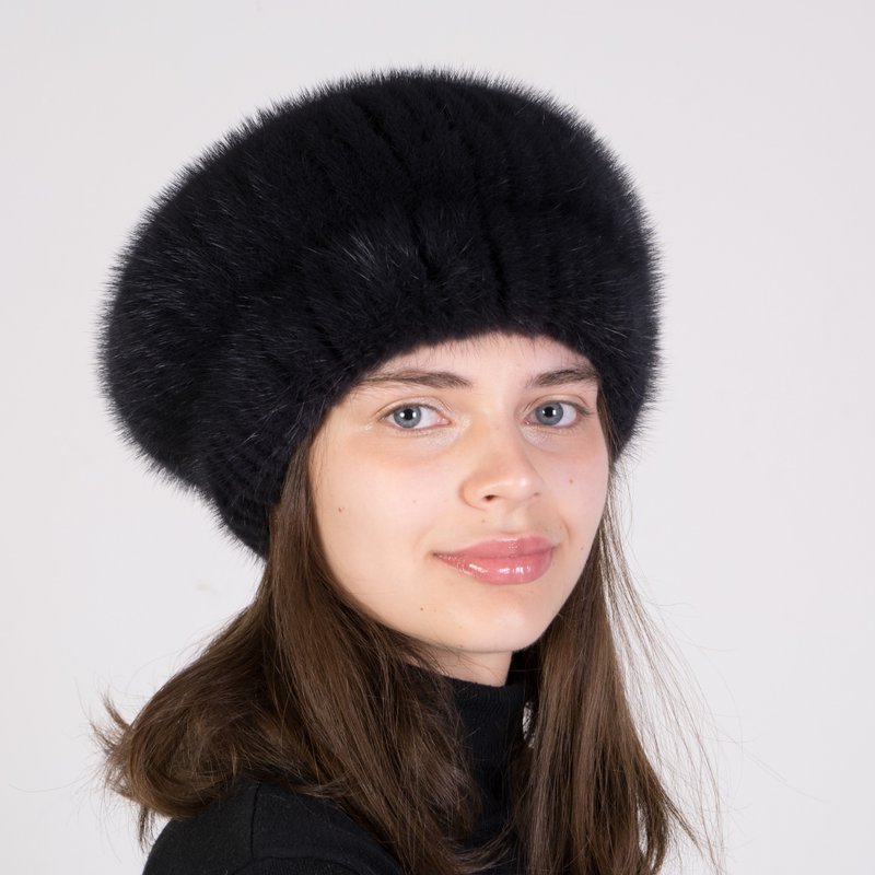 Fur Beret Womens Mink Hat Knitted Beret Real Fur Hat Beanie Beret Crochet Beret - Hats & Caps - Other Materials Multicolor