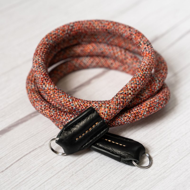 Rope Camera Strap HandMade Flower Orange Red  10mm CSC-FORR - Camera Straps & Stands - Genuine Leather Orange