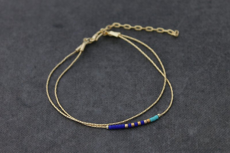 Miyuki Tiny Beads Bracelets Gold Filled Chain Simple Minimal Bracelets - สร้อยข้อมือ - อะคริลิค สีน้ำเงิน