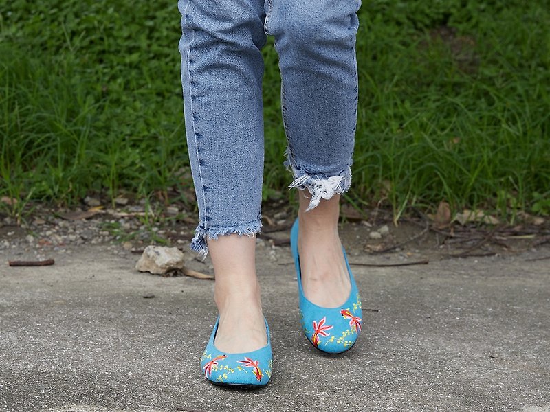 Flats shoes / Goldfish - Mary Jane Shoes & Ballet Shoes - Cotton & Hemp Blue