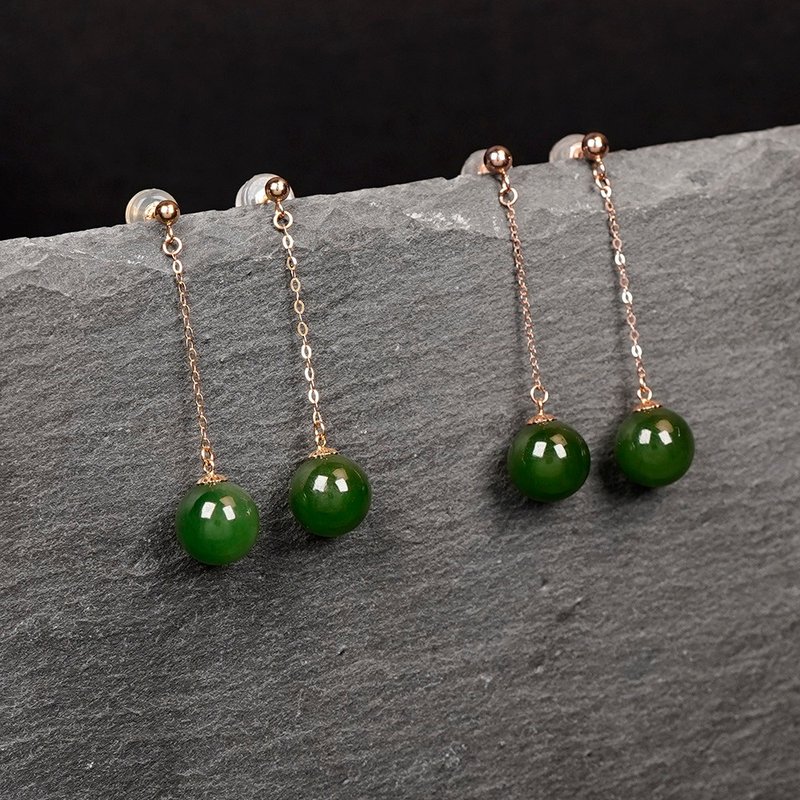 【正佳珠寶】和田碧玉 頂級蘋果綠碧玉 7.8-8.2mm 和田碧玉耳釘 - 耳環/耳夾/耳骨夾 - 半寶石 多色