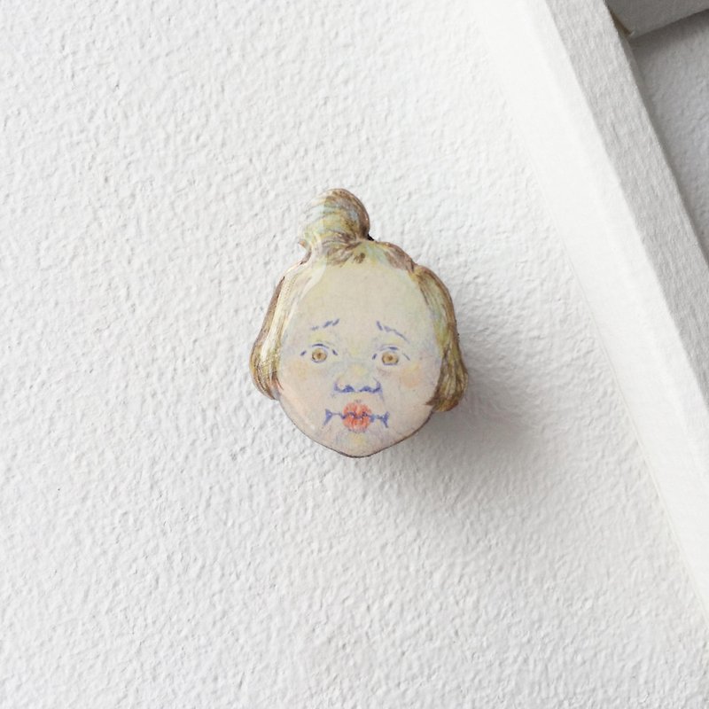 #25 LONELY Girl：Handmade Shrink Plastic Brooch - เข็มกลัด - พลาสติก ขาว