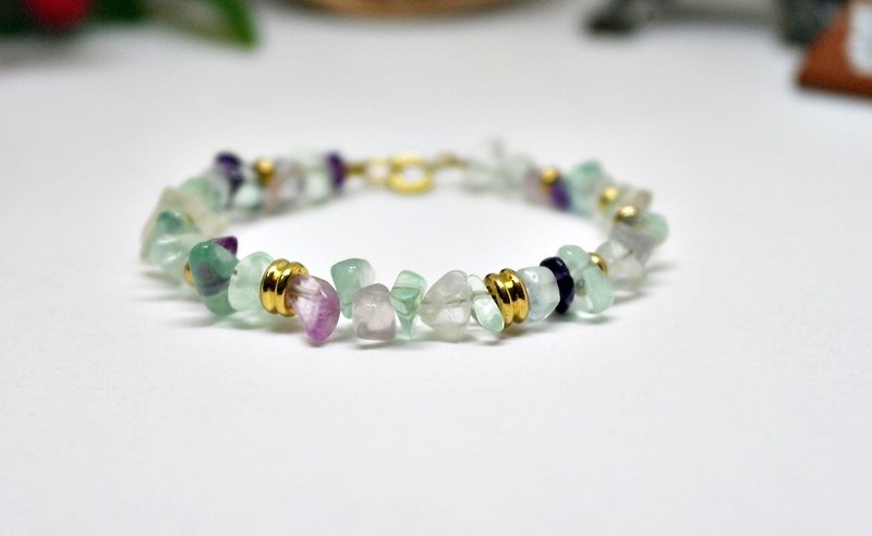 Natural stone x brass snap bracelet _ brightly colored fluorite # # - Bracelets - Gemstone Multicolor