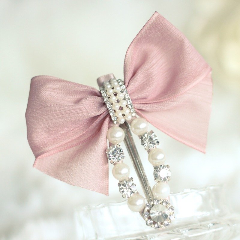 時尚蝴蝶結珍珠髮夾 - 髮夾/髮飾 - 絲．絹 粉紅色