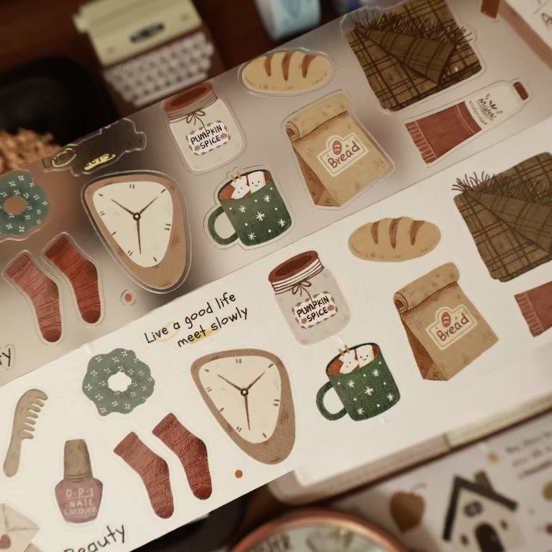 暖栗時光  鹽系輕復古可愛PET 和紙膠帶 - 紙膠帶/和紙/PET - 其他材質 多色