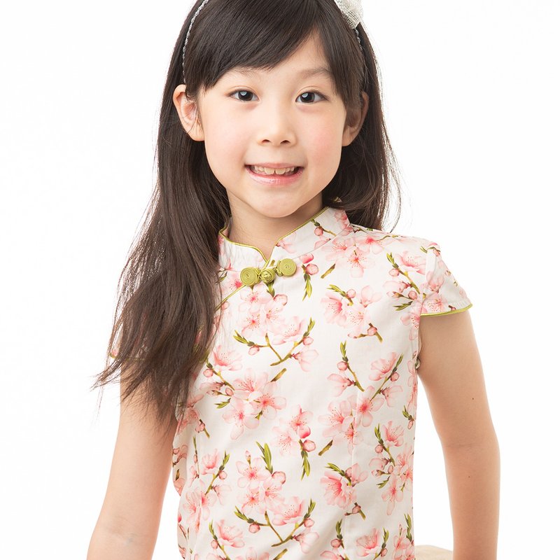 Children's cheongsam ancient style four seasons pink plum Yanran - Qipao - Cotton & Hemp 