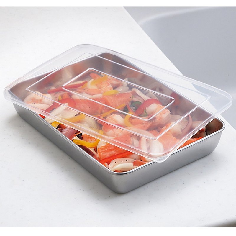 Arnest Japanese-made shallow stainless steel storage box with lid / baking tray / seven-piece filter - กล่องข้าว - สแตนเลส สีเงิน
