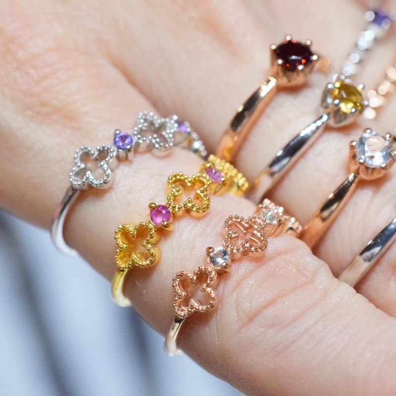 Amethyst Tourmaline White Topaz Ring Amethyst Tourmaline White topaz Clover ring R545 - 戒指 - 純銀 