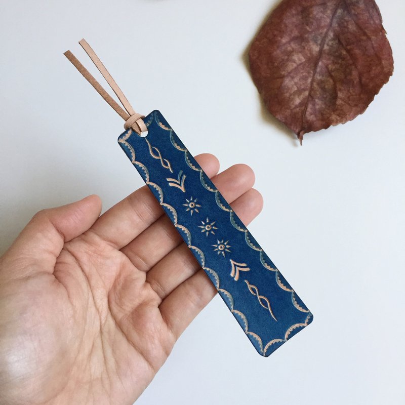 Hand-dyed leather totem bookmarks. blue - Bookmarks - Genuine Leather 