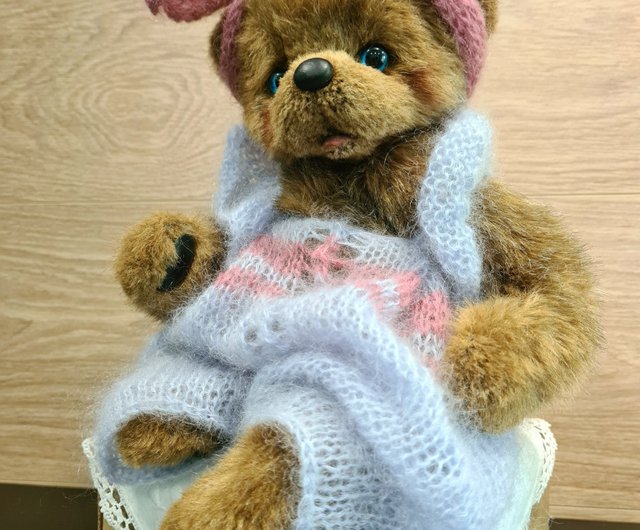 Teddy Dog Brown,knitted sweater. OOAKstuffed animal order toy collectible teddy .