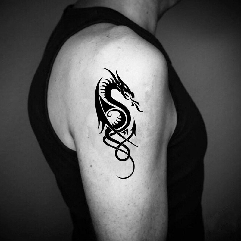 OhMyTat 凱爾特龍 Celtic Dragon 刺青圖案紋身貼紙 (2 張) - 紋身貼紙/刺青貼紙 - 紙 黑色