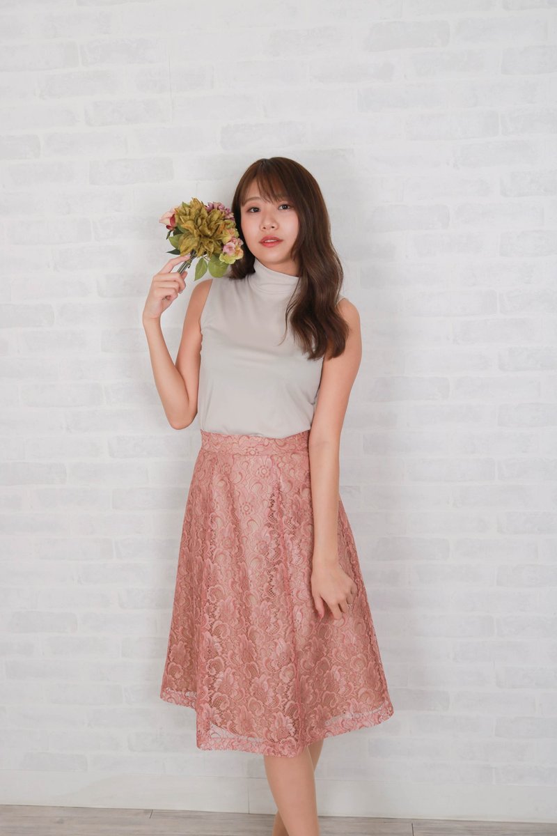 7sheets flare lace skirt PNK　made in Japan - กระโปรง - ไฟเบอร์อื่นๆ สึชมพู