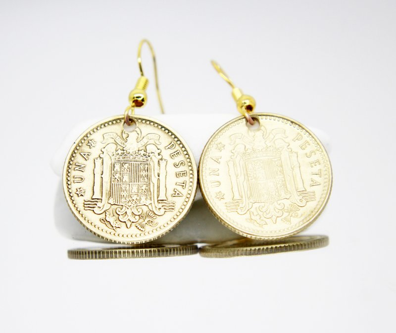 Coin Drop Earrings Coin Hoop Earrings Tiny Coin Earrings Ancient Coin Jewelry - 耳環/耳夾/耳骨夾 - 其他金屬 
