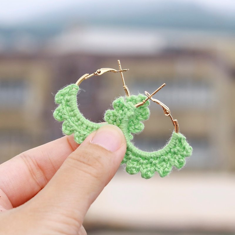 Handmade crochet earrings – blue spiral - ต่างหู - ผ้าฝ้าย/ผ้าลินิน สีเขียว