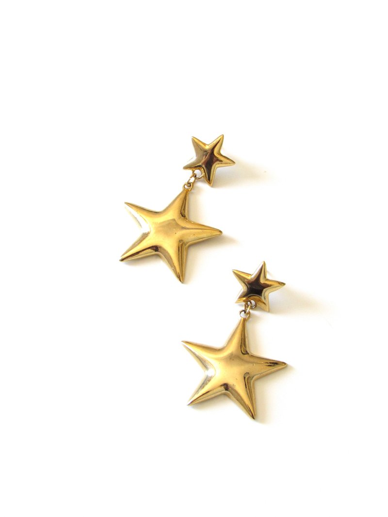 Vintage Stars Gold Statement Earrings - 耳環/耳夾 - 貴金屬 金色