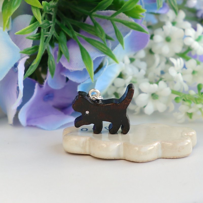 Cat wooden charm - Charms - Wood Brown