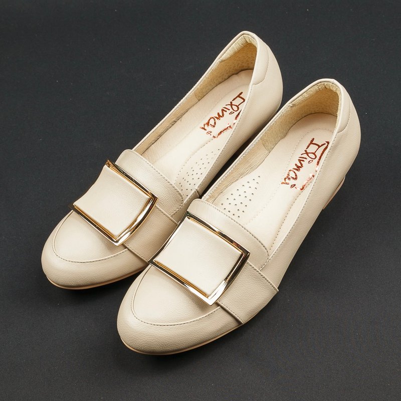 Square buckle love mid-heel work shoes-temperament camel - Women's Leather Shoes - Genuine Leather Khaki