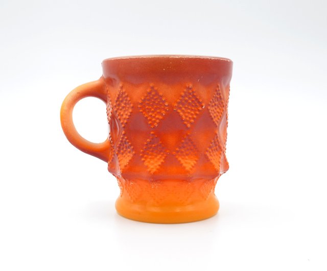 FIRE KING orange red diamond coffee cup 60s antique glass MUG