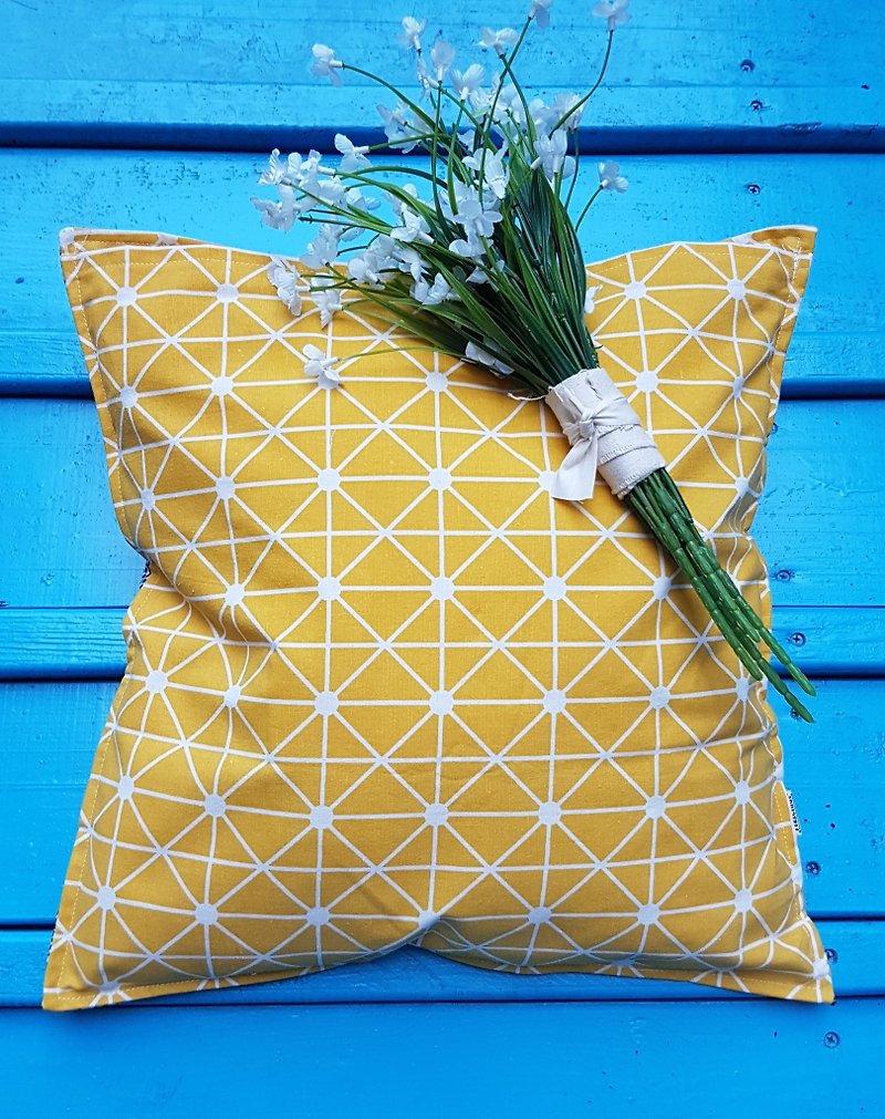 北歐風格黃色幾何圖案,深藍色圖案抱枕靠枕靠墊枕套 - 枕頭/咕𠱸 - 棉．麻 黃色