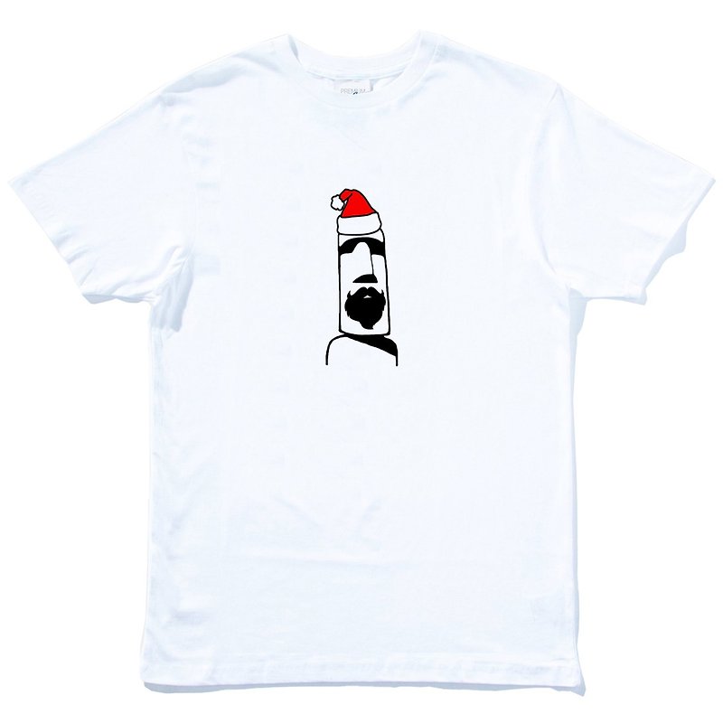 摩艾 聖誕 短袖T恤 白色 原創 老公公 禮物 Xmas 石像 鬍子 Moai  - 男 T 恤 - 棉．麻 白色