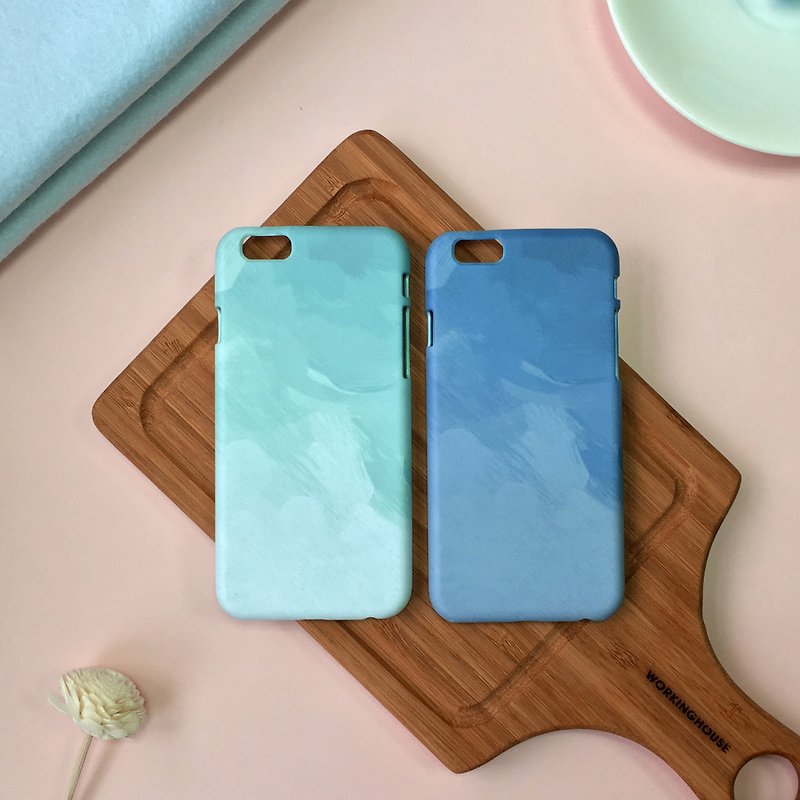 Blue & Green Brush Couple Shell - iPhone (i5.i6s, i6splus) / Android (Samsung, HTC, Sony) - เคส/ซองมือถือ - พลาสติก สีน้ำเงิน
