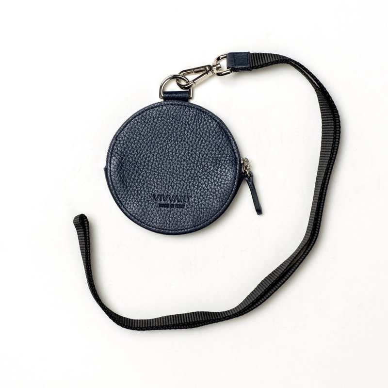 Vivvant Multifunctional round small bag (dark blue) - ที่ห้อยกุญแจ - หนังแท้ สีน้ำเงิน