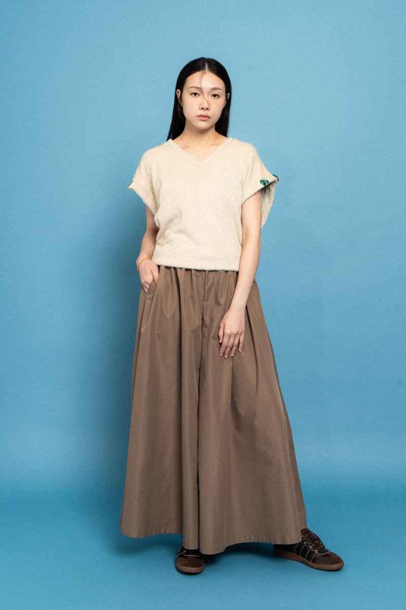 奶油色無袖針織衫 Cream Stretch sleeveless jumper - 背心/無袖上衣 - 其他材質 卡其色