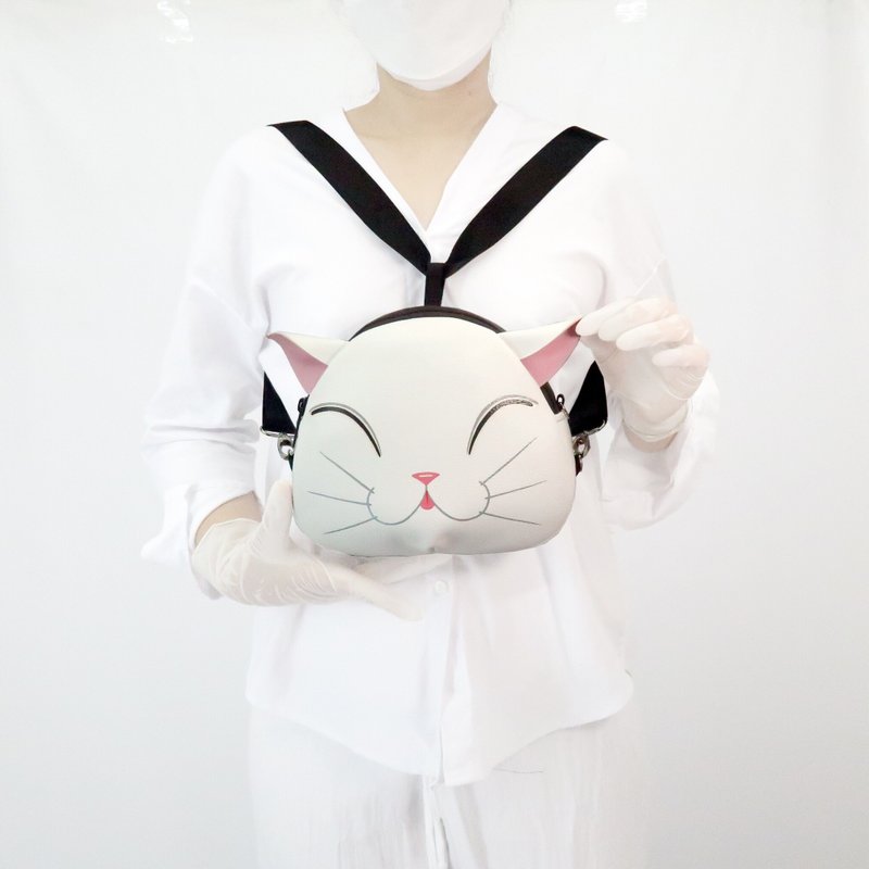White cat backpack ,cat crossbody bag, handmade  backpack for animals lovers. - 後背包/背包/書包 - 人造皮革 白色