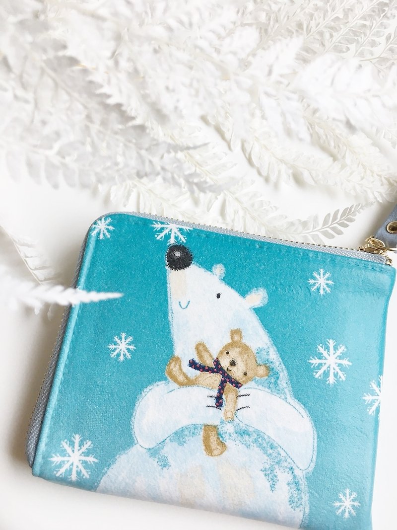 L型拉錬短夾 北極熊 零錢包 情人節 生日 聖誕節 交換禮物 大容量 - 銀包 - 防水材質 藍色