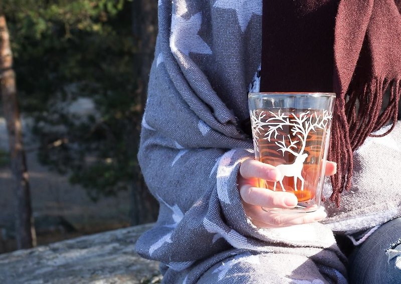 Muurla芬蘭北歐馴鹿手工雙層玻璃水杯3 dl/聖誕節禮物/交換禮物(兩入) - 茶壺/茶杯/茶具 - 玻璃 