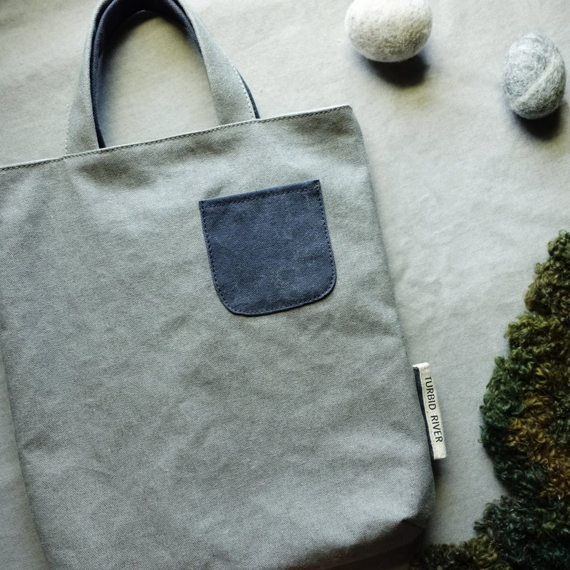 Small cloth book bag | Gentleman gray | Thick pound washed canvas | 11-inch iPad - กระเป๋าถือ - ผ้าฝ้าย/ผ้าลินิน สีเทา