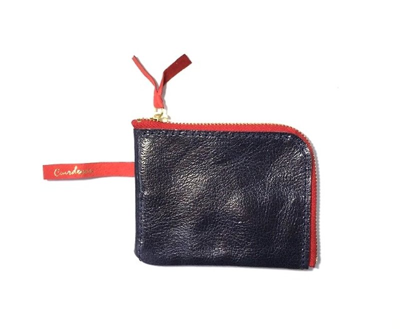 CU198NV L zipper coin purse half wallet mini wallet compact wallet leather smart wallet unisex - กระเป๋าสตางค์ - หนังแท้ สีน้ำเงิน