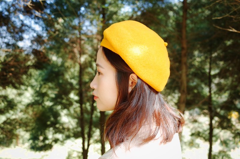 Beret hat - Canary yellow - หมวก - ขนแกะ สีเหลือง
