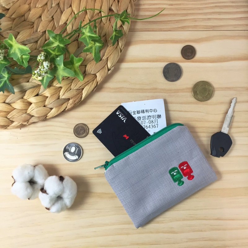 娜吉小物。台灣刺繡零錢包－郵筒 - 零錢包/小錢包 - 棉．麻 灰色